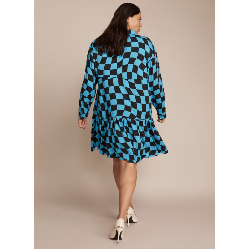 NWT 11 Honore Alicia Blue Black Checker Plaid Shift Dress Size 20 Novelty Retro - Picture 3 of 8